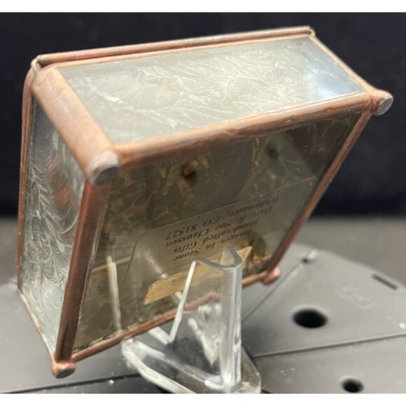 Turritella Agate / Fossil Hand Made Brass Glass Mirror Jewelry Box 1984 (2-3/4) - Picture 6 of 12